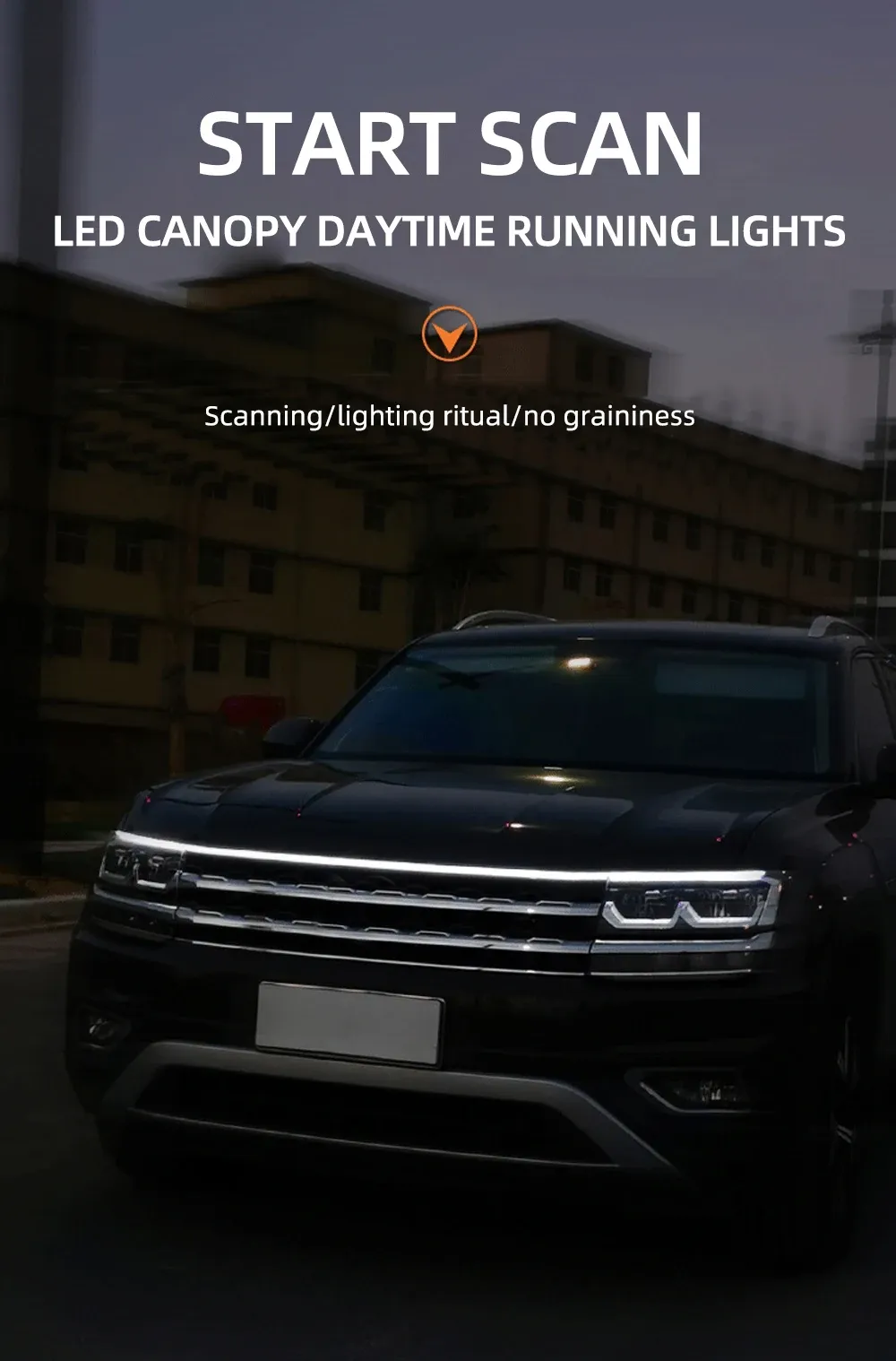 Bande lumineuse LED installée sur un capot de voiture