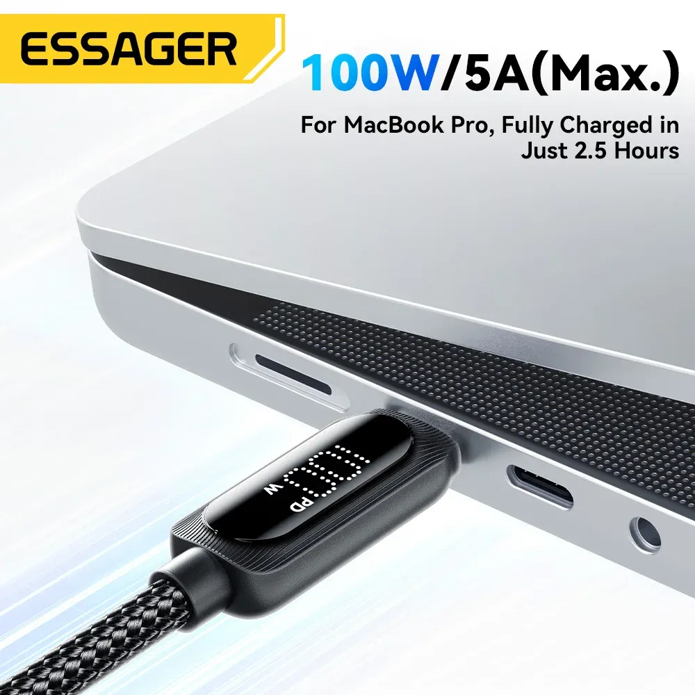 Câble USB Type-C vers USB-C 100 W 5 A PD, charge rapide, compatible MacBook, Xiaomi et Samsung, câble d'affichage numérique, 3 m 3