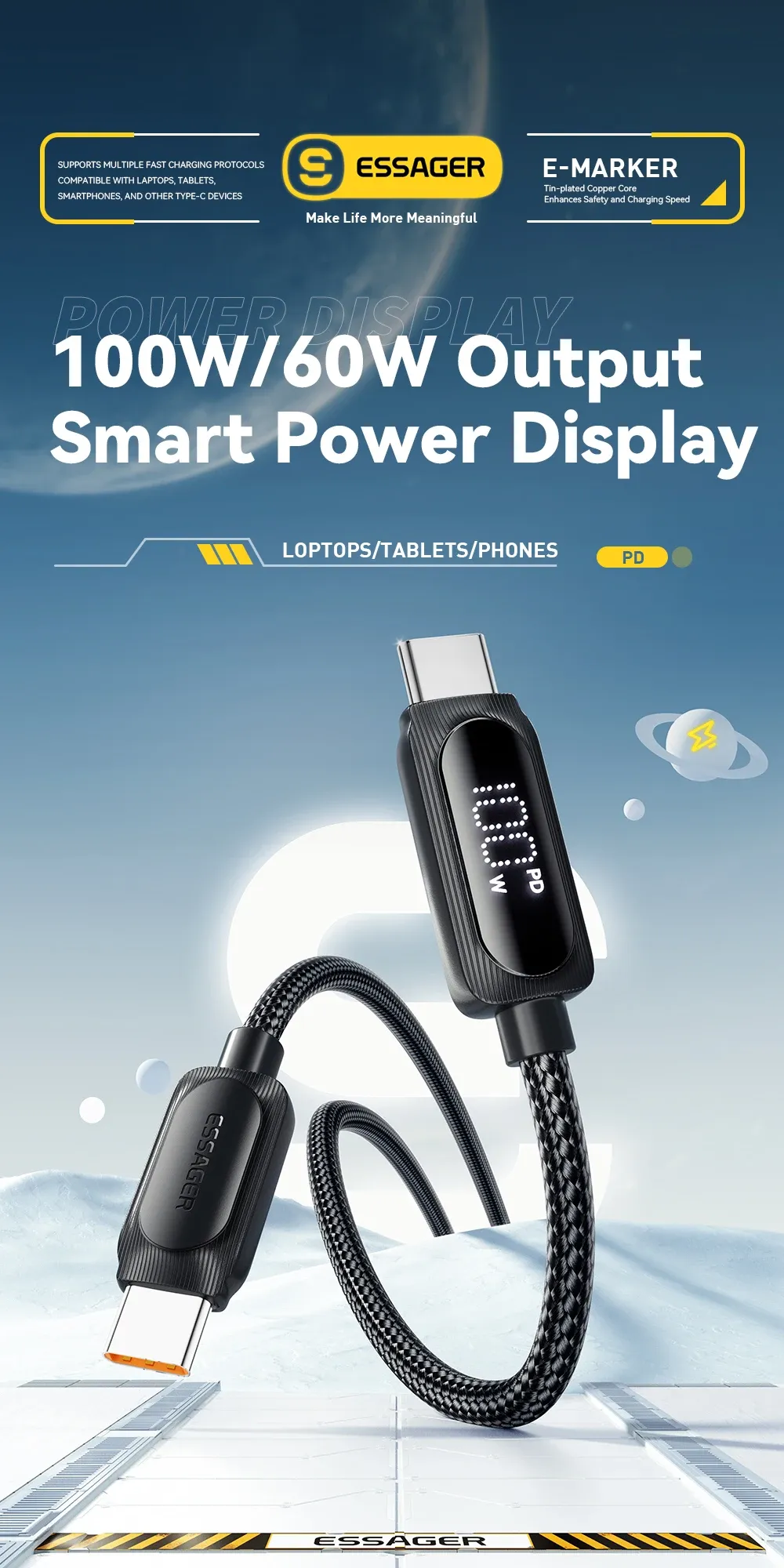 Câble USB-C Essager 100W, vue d'ensemble