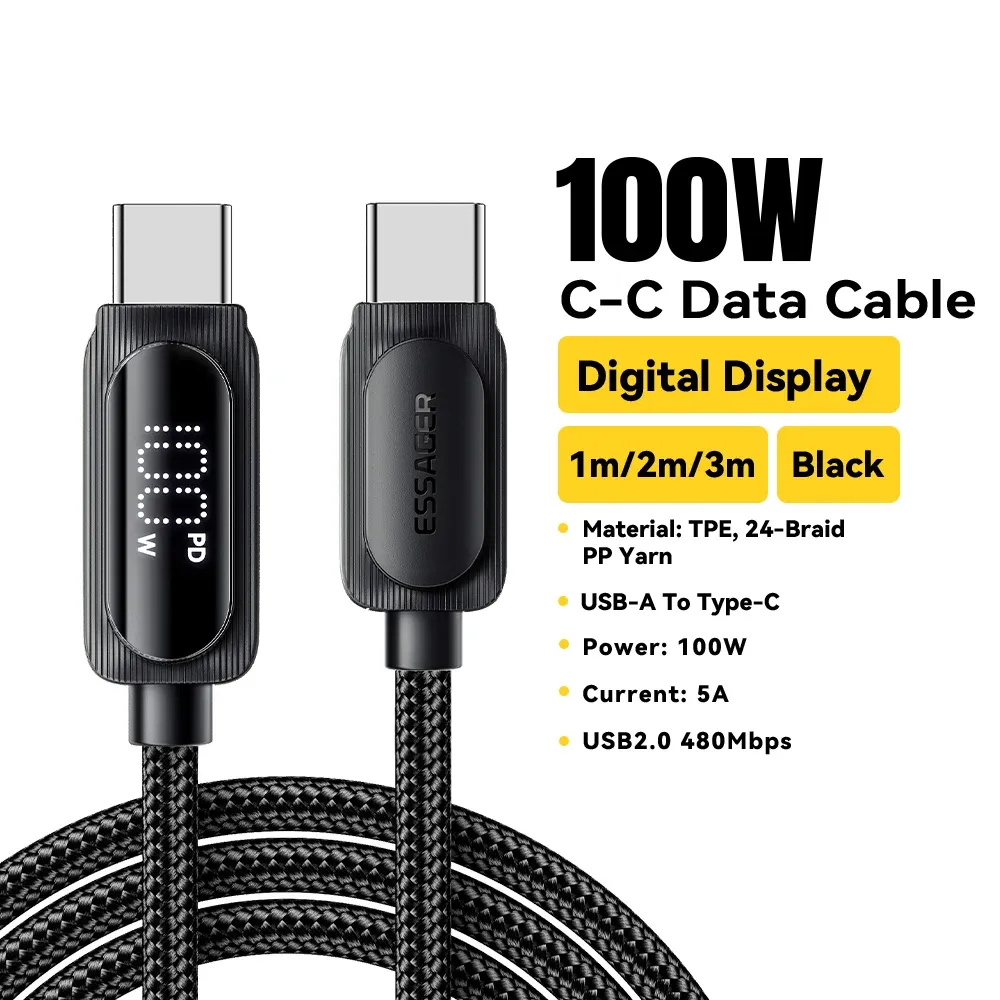 Câble USB Type-C vers USB-C 100 W 5 A PD, charge rapide, compatible MacBook, Xiaomi et Samsung, câble d'affichage numérique, 3 m 7