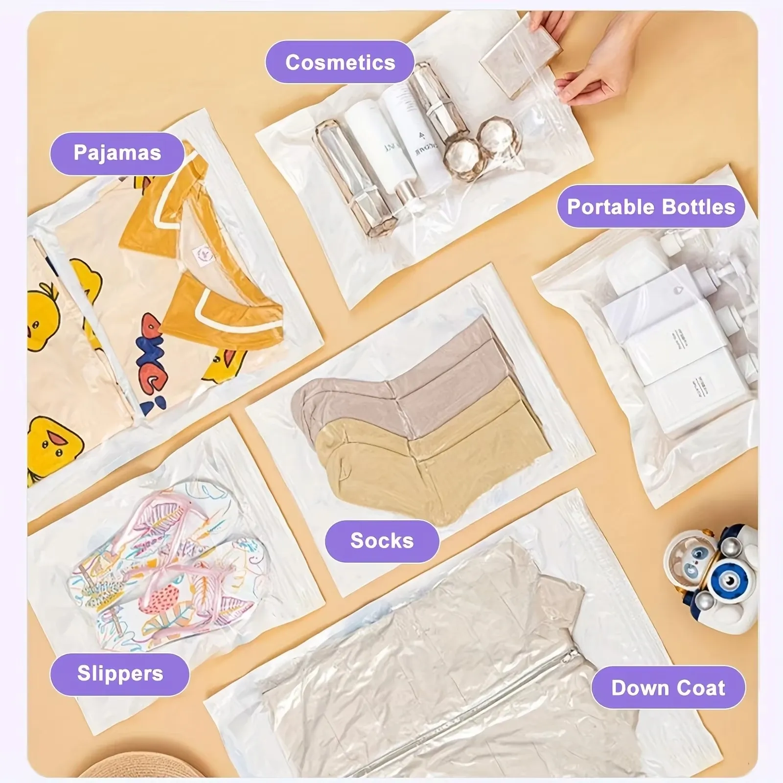 Lot de 2 sacs de rangement sous vide pour voyage, sans pompe, pour vêtements, serviettes et chaussettes 4