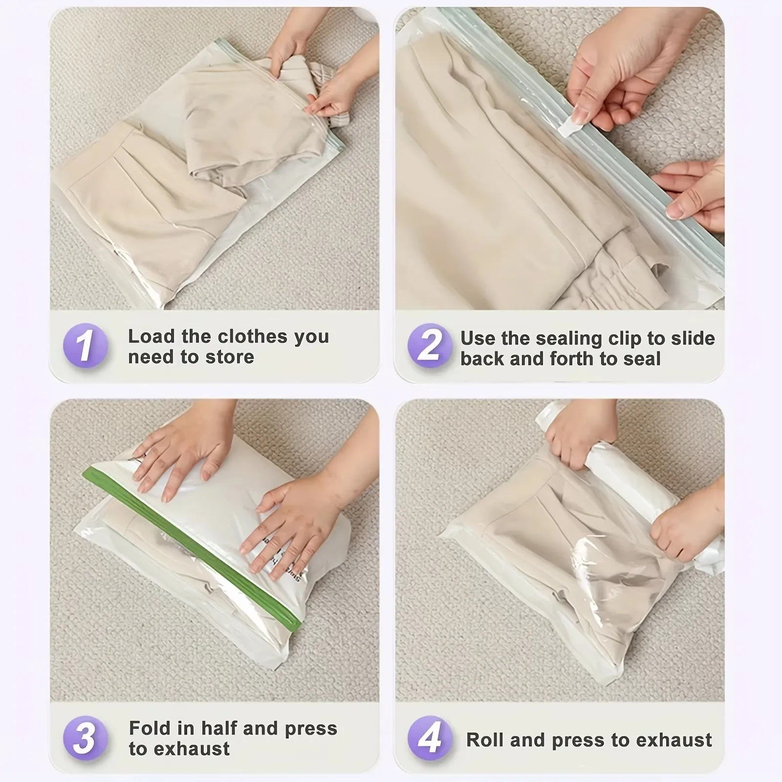 Lot de 2 sacs de rangement sous vide pour voyage, sans pompe, pour vêtements, serviettes et chaussettes 5