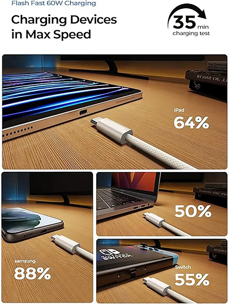 Câble USB-C vers USB-C tressé pour Apple iPhone 15, charge rapide PD 60 W, compatible Huawei, Xiaomi et Samsung 6