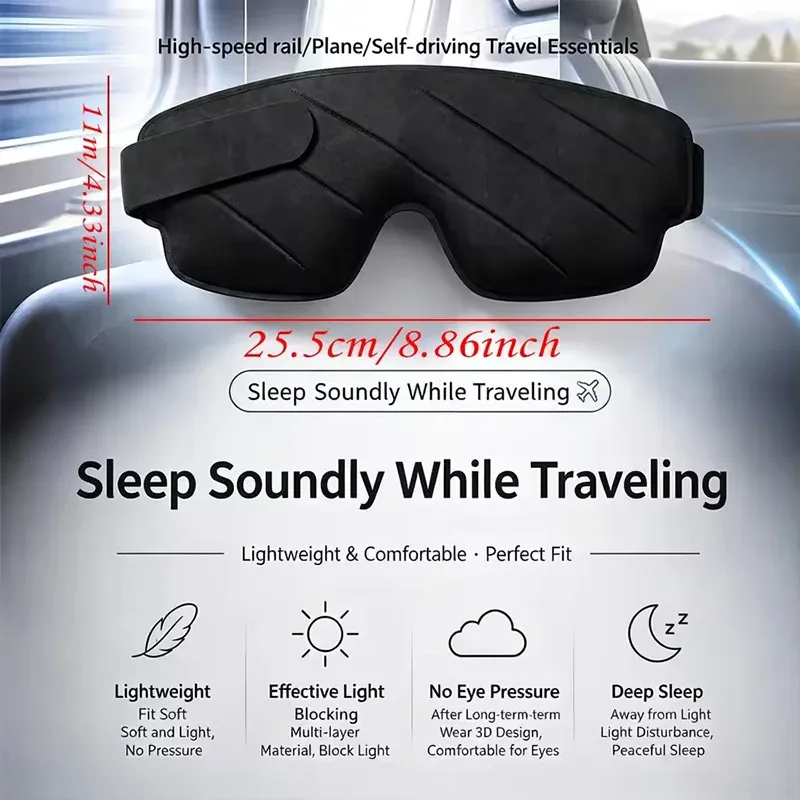 Masque de sommeil 3D profilé, cache-yeux concave, ajustable, bloque la lumière, pour femmes et hommes 6
