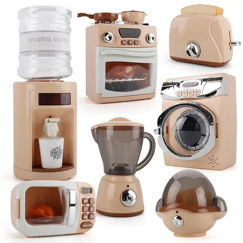 Ensemble de cuisine électrique pour enfants : grille-pain, four à micro-ondes, lave-linge, batteur, blender et cafetière - Image 1