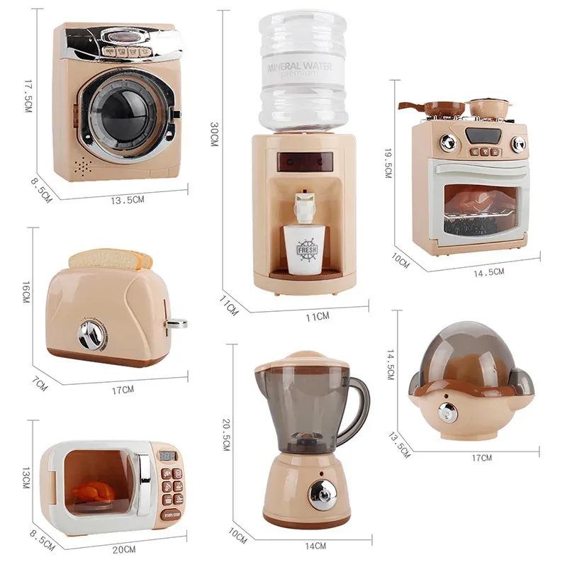 Ensemble de cuisine électrique pour enfants : grille-pain, four à micro-ondes, lave-linge, batteur, blender et cafetière 5