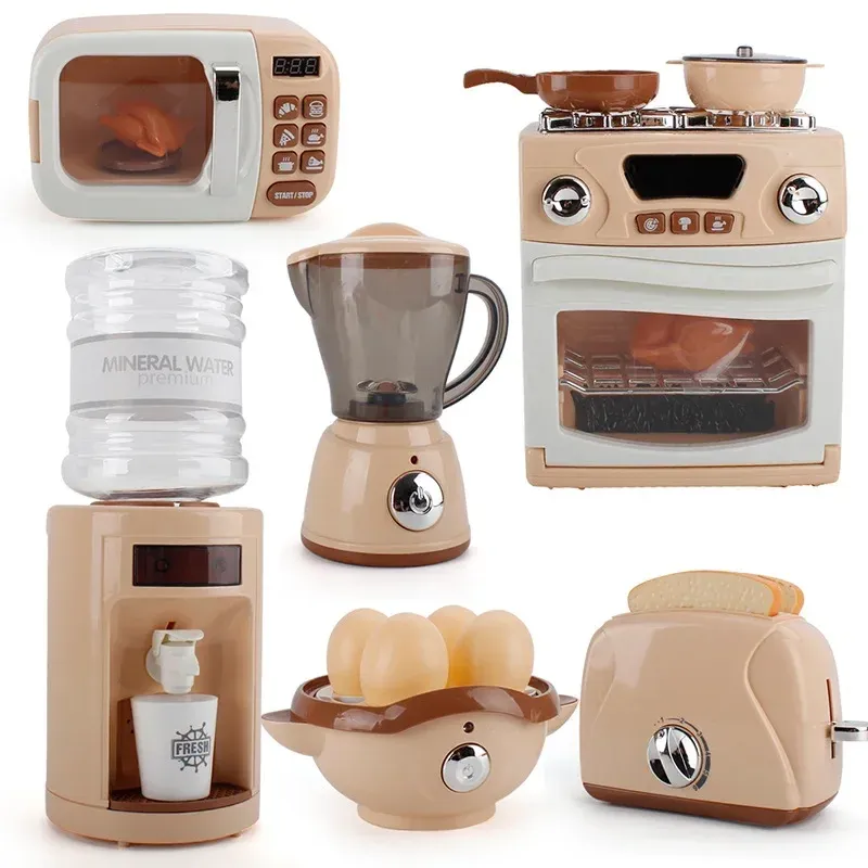 Ensemble de cuisine électrique pour enfants : grille-pain, four à micro-ondes, lave-linge, batteur, blender et cafetière 6