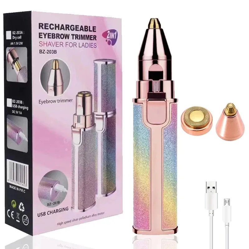 Épilateur électrique 2 en 1 indolore avec lumière LED, rasoir et tondeuse à sourcils 7
