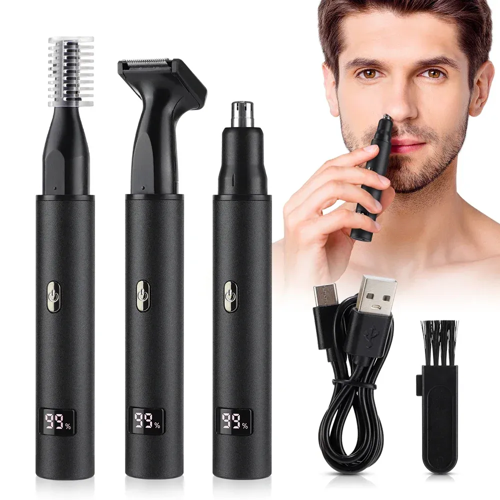 Tondeuse 3 en 1 pour homme à écran LED, barbe, sourcils et rasoir, rechargeable par USB