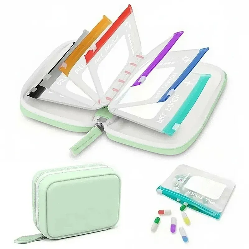 Organisateur hebdomadaire de pilules 7/14 compartiments, pochette à pilules codée par couleur, étui de rangement étanche pour médicaments, ensemble de pochettes portables pour vitamines et suppléments 9