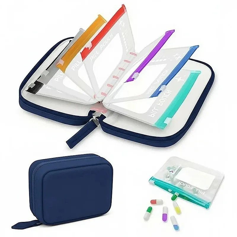 Organisateur hebdomadaire de pilules 7/14 compartiments, pochette à pilules codée par couleur, étui de rangement étanche pour médicaments, ensemble de pochettes portables pour vitamines et suppléments 10