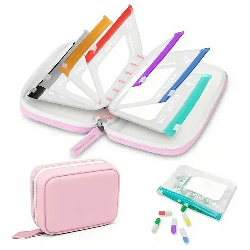 Organisateur hebdomadaire de pilules 7/14 compartiments, pochette à pilules codée par couleur, étui de rangement étanche pour médicaments, ensemble de pochettes portables pour vitamines et suppléments 7