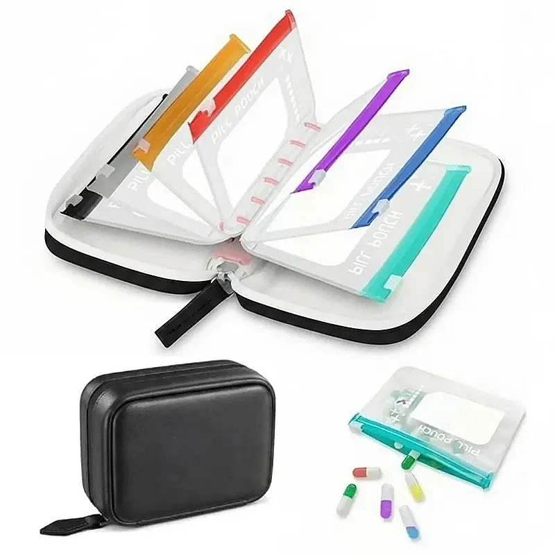Organisateur hebdomadaire de pilules 7/14 compartiments, pochette à pilules codée par couleur, étui de rangement étanche pour médicaments, ensemble de pochettes portables pour vitamines et suppléments 8