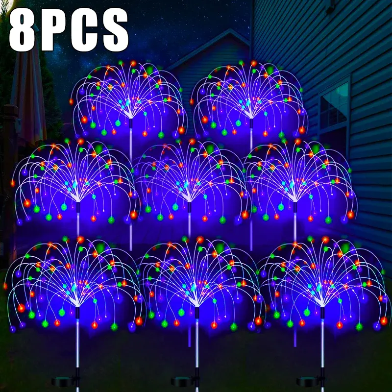 Lampe solaire LED effet feu d'artifice pour jardin et extérieur, guirlande lumineuse féerique étanche