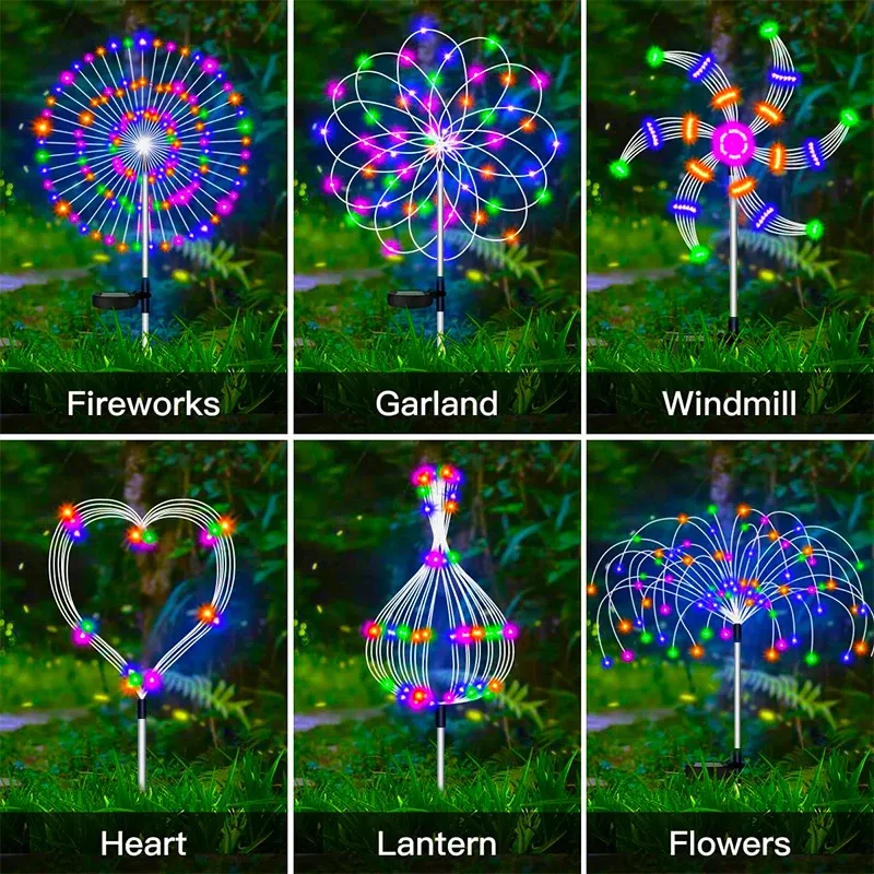 Lampe solaire LED effet feu d'artifice pour jardin et extérieur, guirlande lumineuse féerique étanche 4