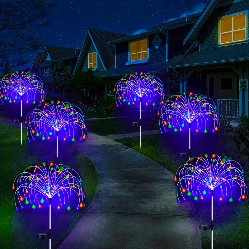 Lampe solaire LED effet feu d'artifice pour jardin et extérieur, guirlande lumineuse féerique étanche 5