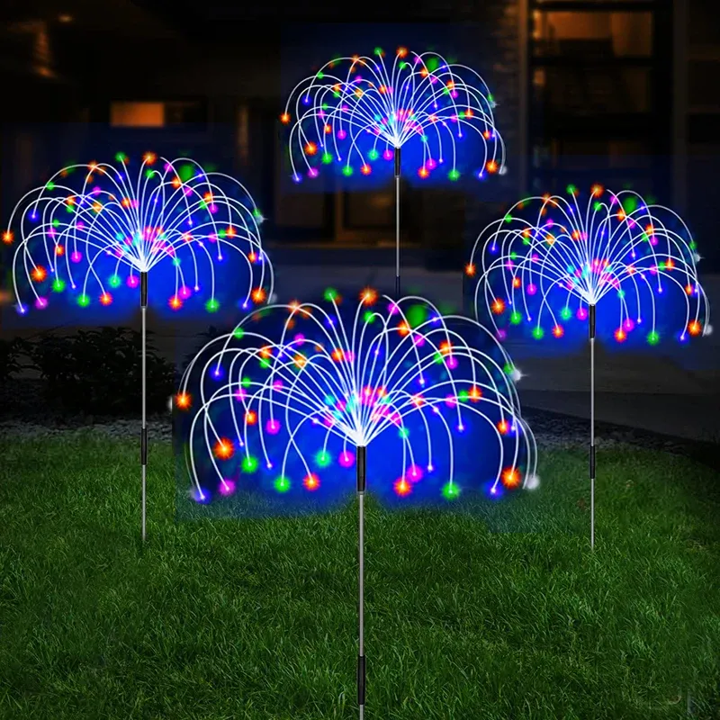 Lampe solaire LED effet feu d'artifice pour jardin et extérieur, guirlande lumineuse féerique étanche 8