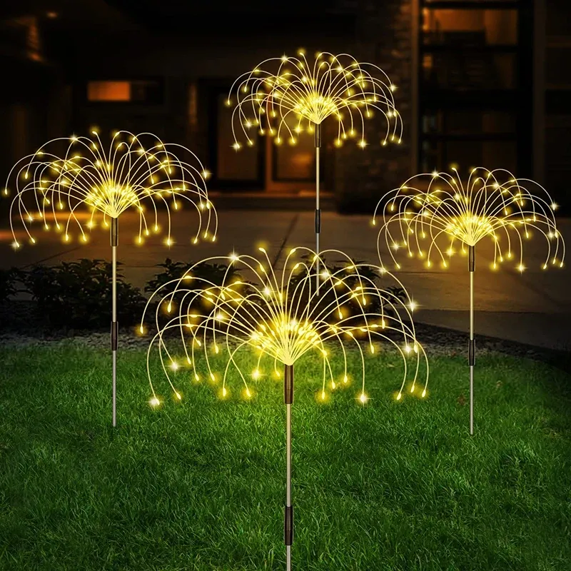 Lampe solaire LED effet feu d'artifice pour jardin et extérieur, guirlande lumineuse féerique étanche 7