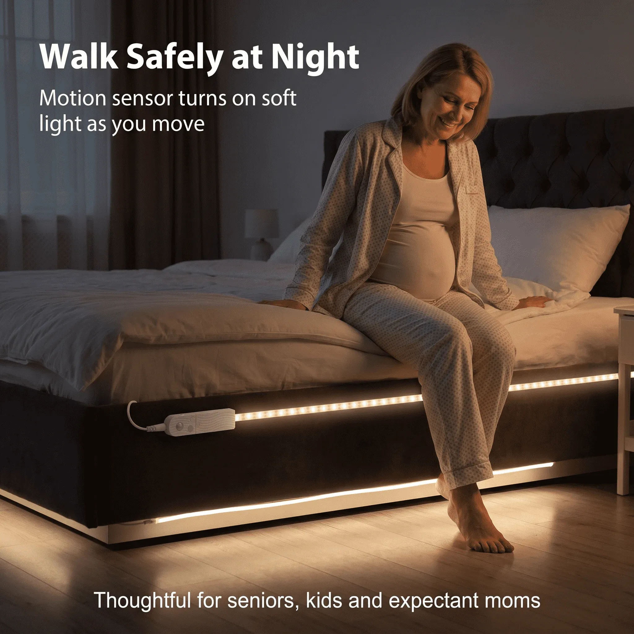 Bande LED avec capteur de mouvement PIR (portée de 1 à 5 m) – Veilleuse sans fil sur batterie pour armoires, escaliers, chambres et cuisines 2