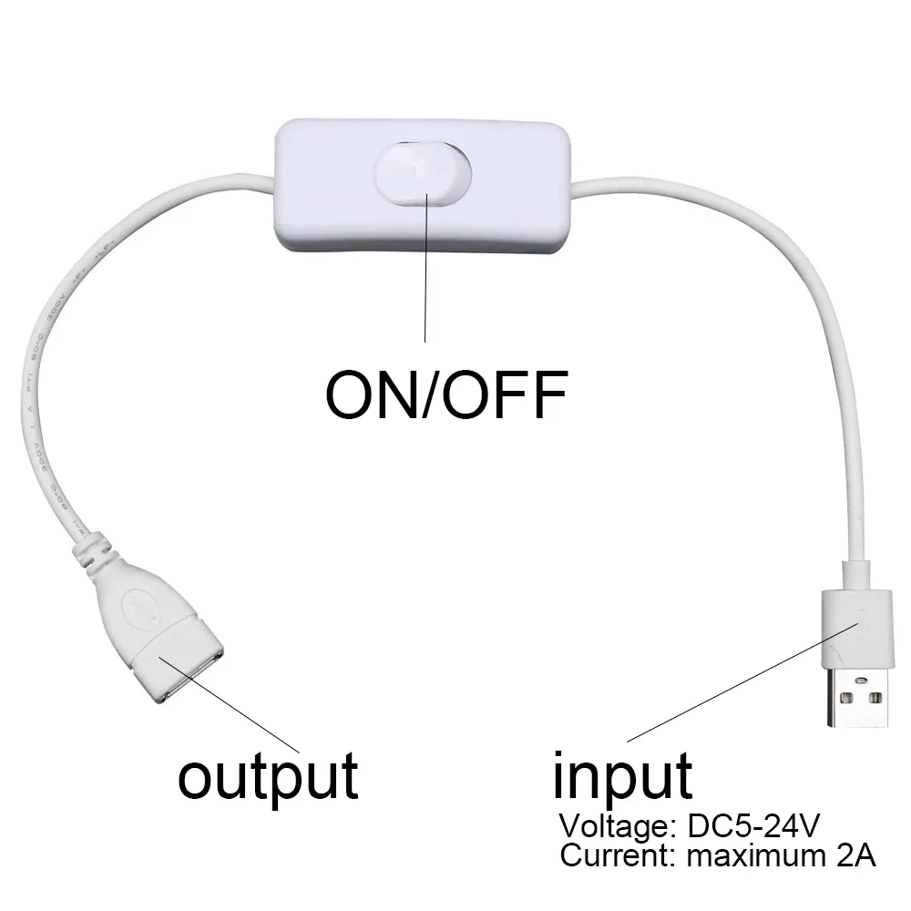 Câble USB avec interrupteur marche/arrêt et rallonge pour guirlande LED USB 2
