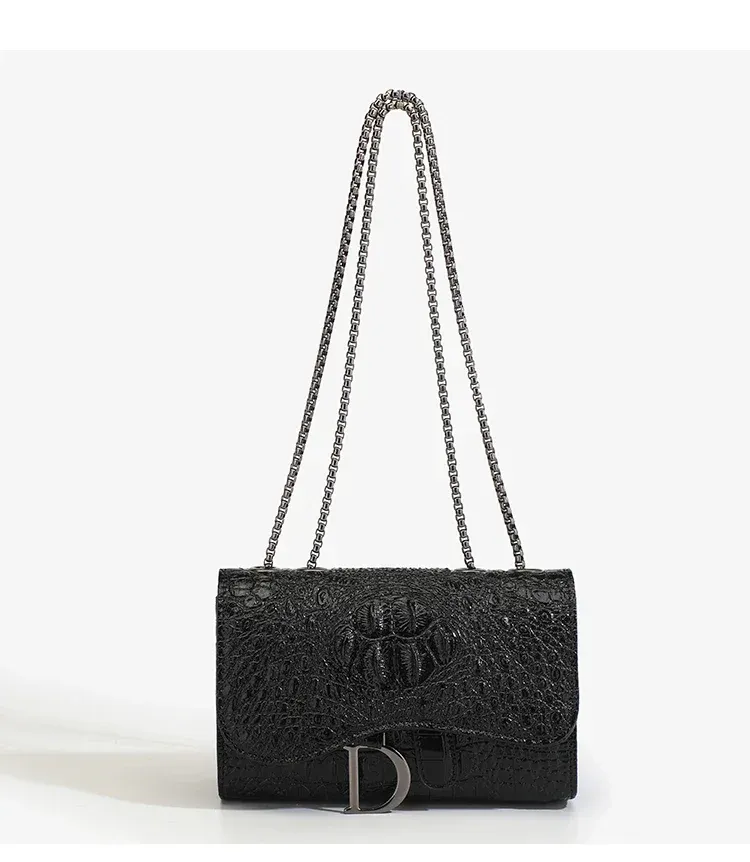 Sac à main à motif croco pailleté avec chaîne, bandoulière à boucle en D 2