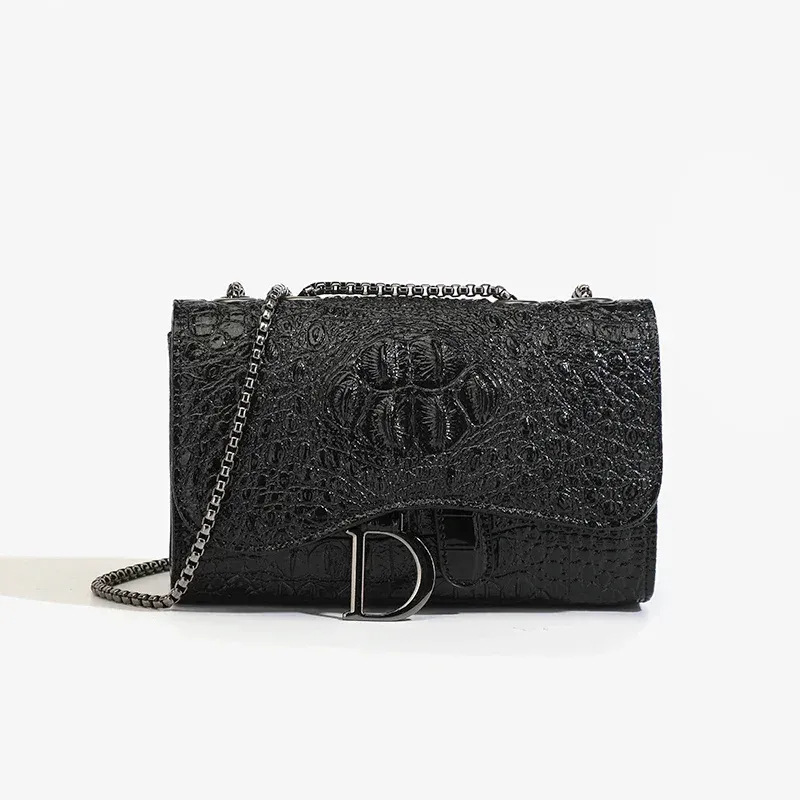 Sac à main à motif croco pailleté avec chaîne, bandoulière à boucle en D - Image 1