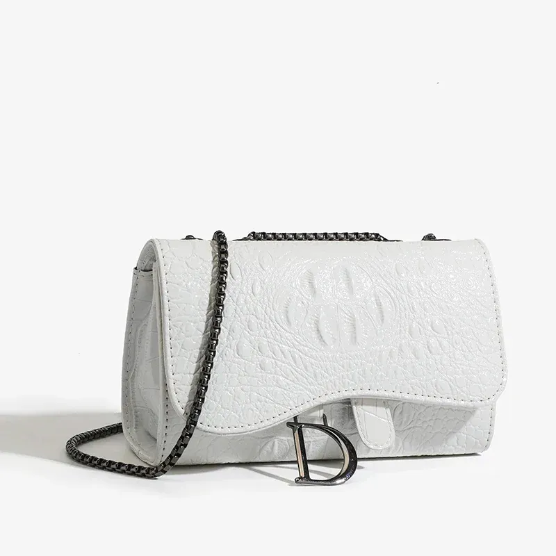 Sac à main à motif croco pailleté avec chaîne, bandoulière à boucle en D 3