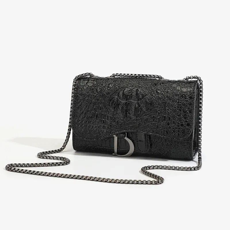Sac à main à motif croco pailleté avec chaîne, bandoulière à boucle en D 4
