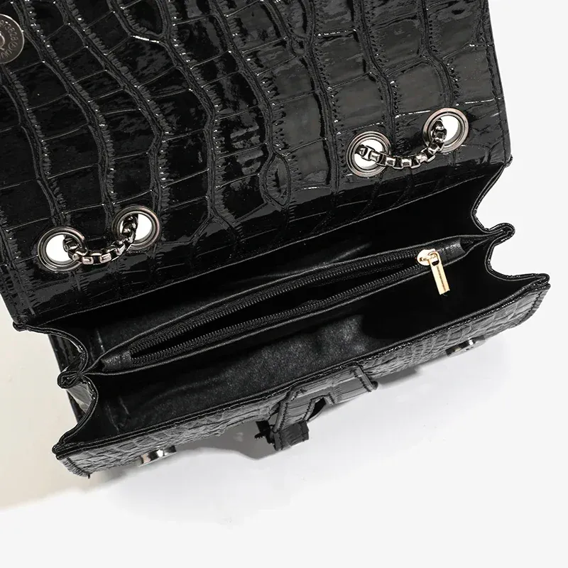 Sac à main à motif croco pailleté avec chaîne, bandoulière à boucle en D 6