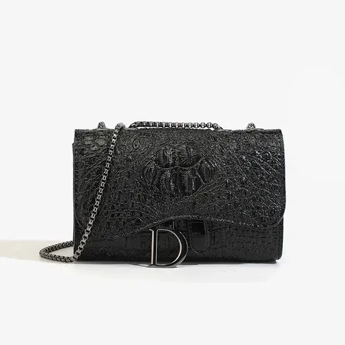 Sac à main à motif croco pailleté avec chaîne, bandoulière à boucle en D 7