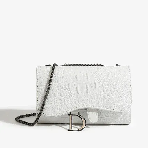 Sac à main à motif croco pailleté avec chaîne, bandoulière à boucle en D 8