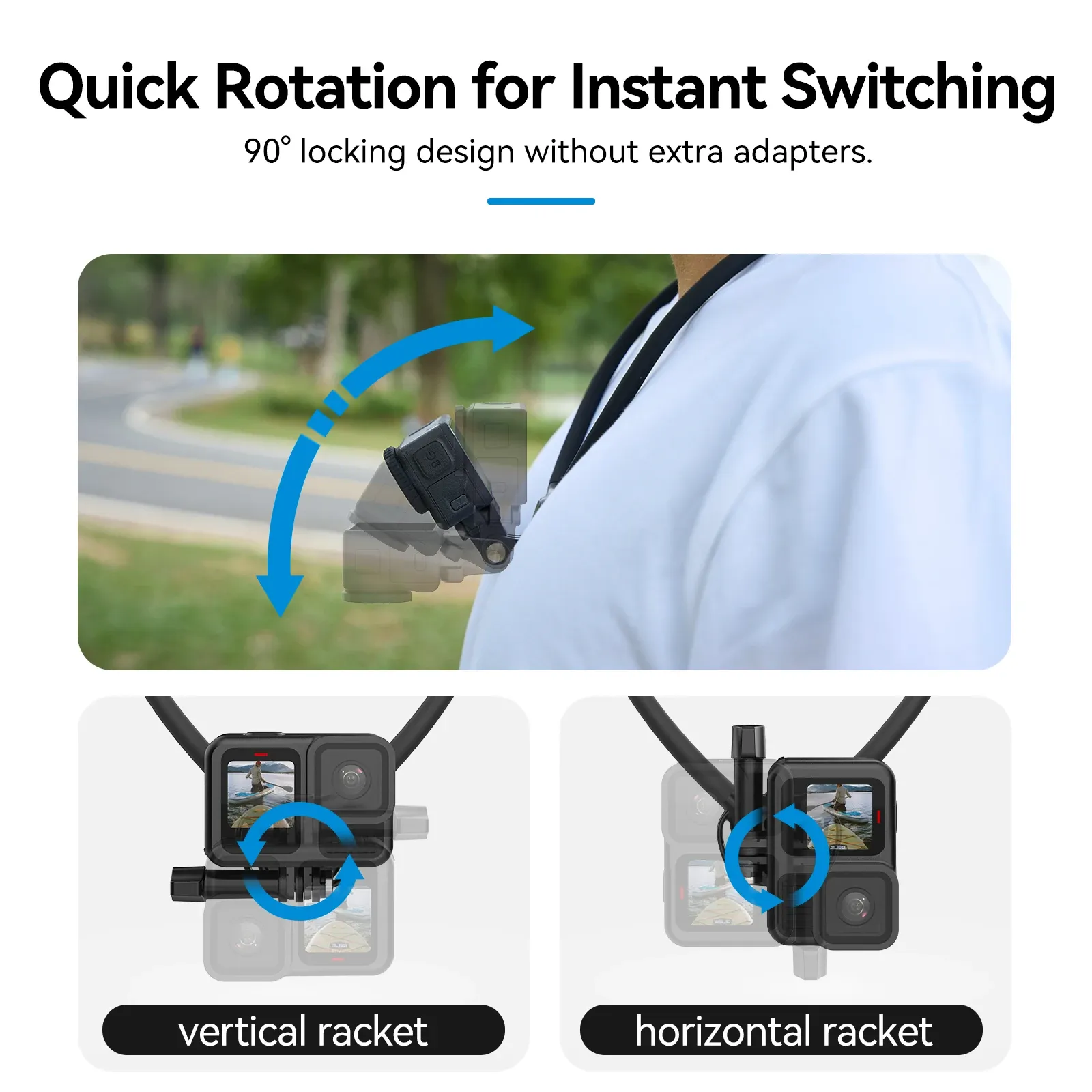Support de cou TELESIN 2 en 1 pour téléphone et caméra d'action, compatible GoPro, Insta360, DJI OSMO Action 4