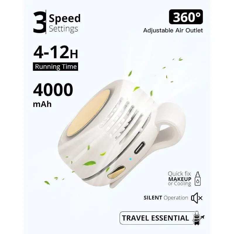 Ventilateur portable silencieux sans pales à clipser, 3 vitesses, pour l'extérieur 4
