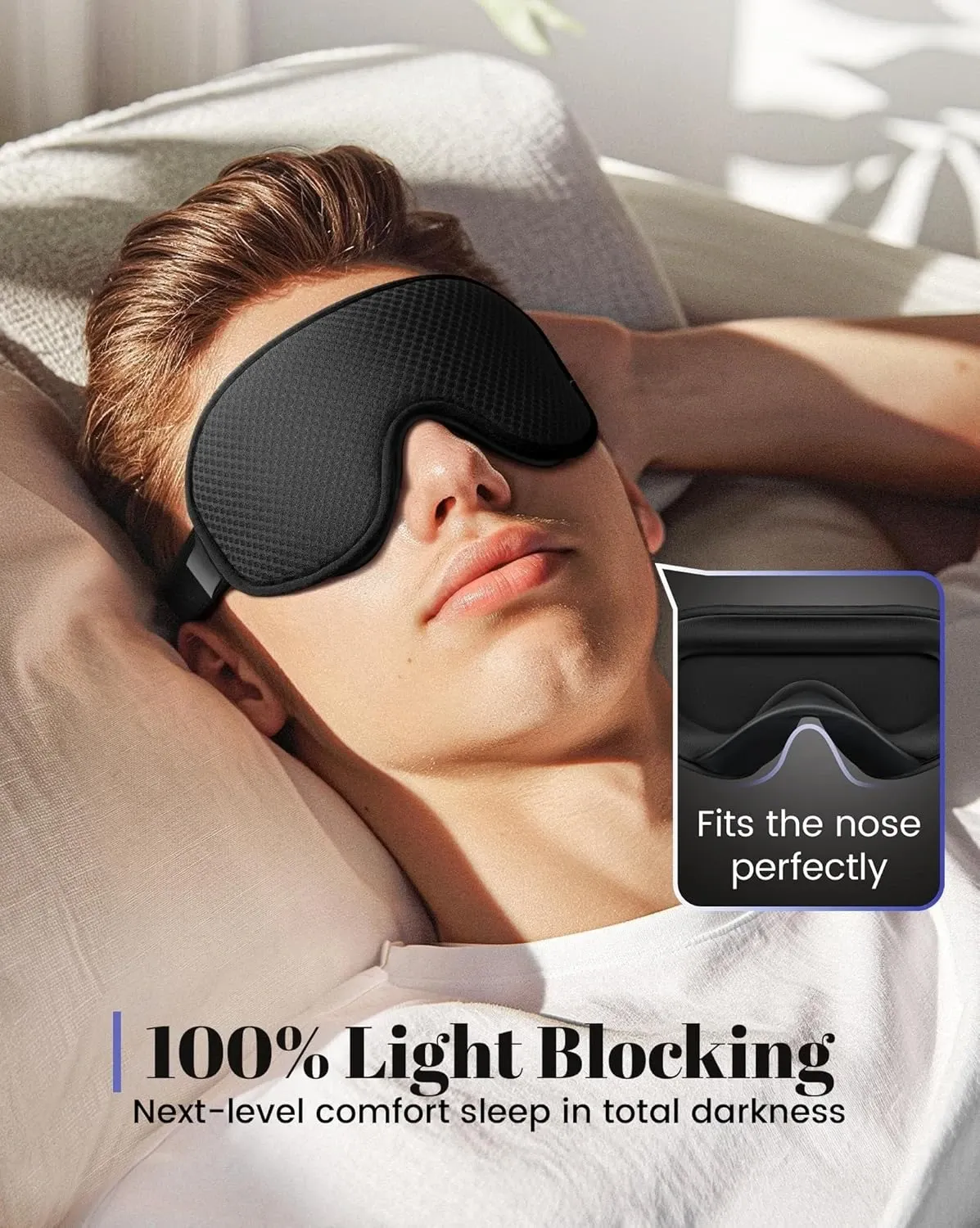 Masque de sommeil en 3D, respirant et doux, réglable pour un confort optimal la nuit 3
