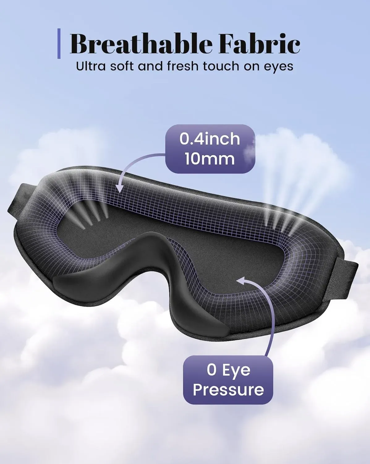 Masque de sommeil en 3D, respirant et doux, réglable pour un confort optimal la nuit 5