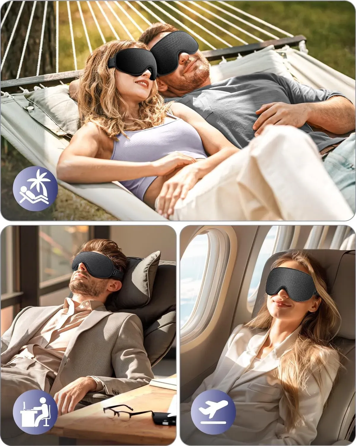 Masque de sommeil en 3D, respirant et doux, réglable pour un confort optimal la nuit 6
