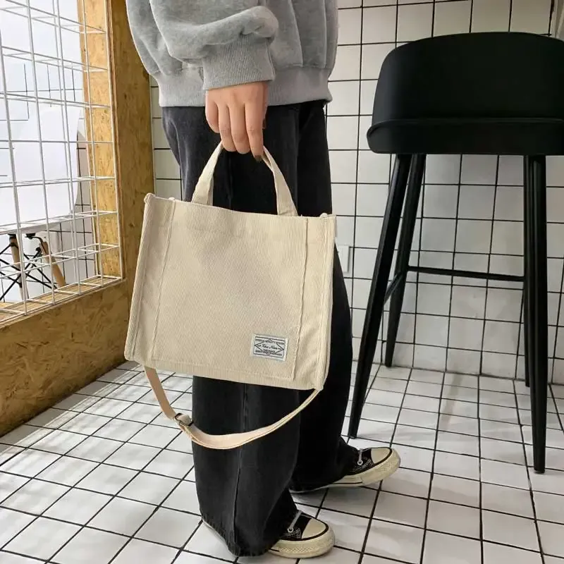 Sac fourre-tout décontracté en velours côtelé à bandoulière 2