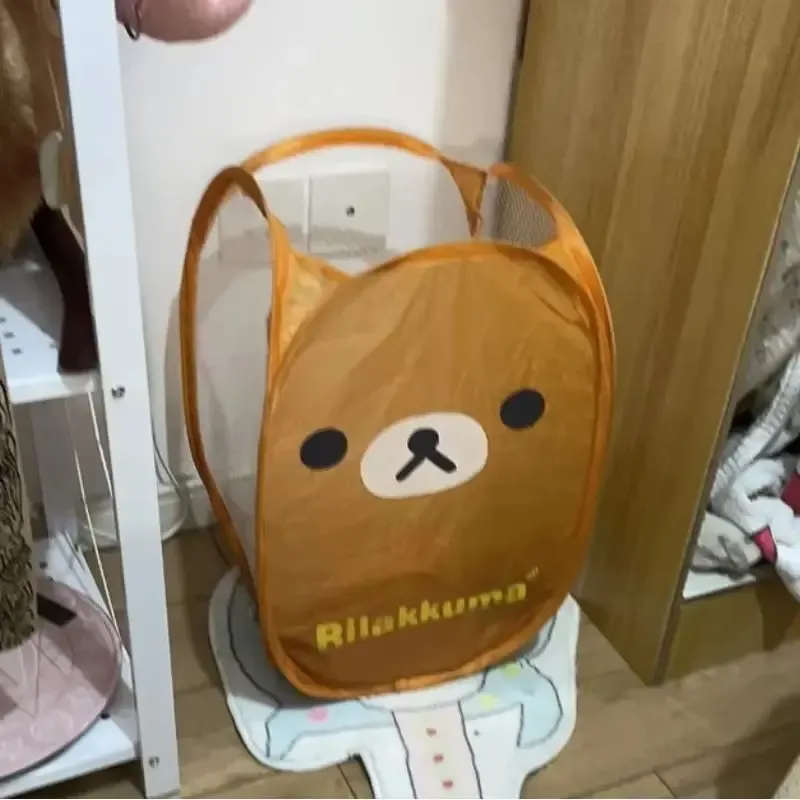 Nouveau panier à linge pliable en maille Rilakkuma, grande capacité, mignon, portable, pour dortoir et usage domestique 7