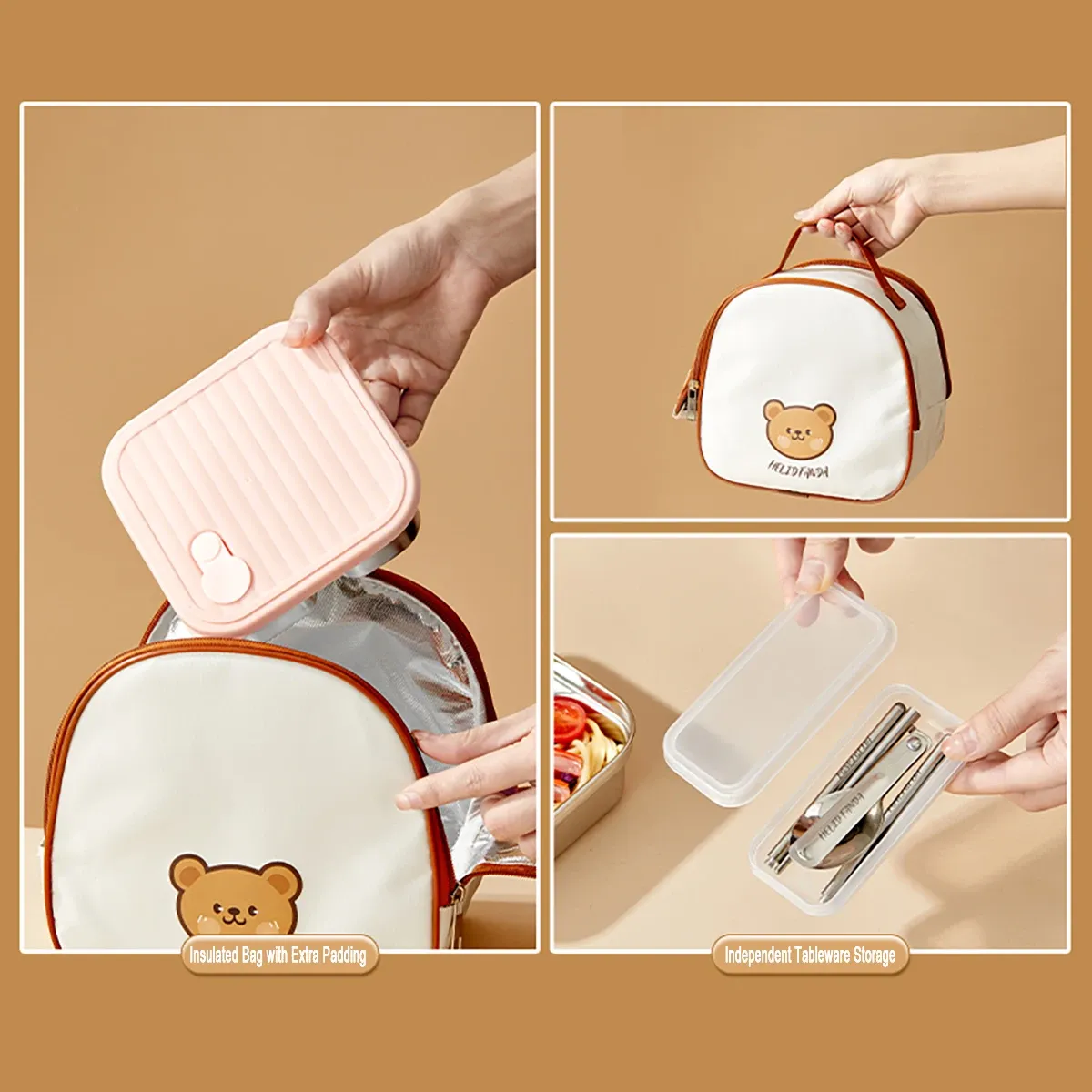 WORTHBUY Boîte à déjeuner portable en acier inoxydable 304 avec couvercle, récipient alimentaire pour salade de fruits, boîte Bento empilable anti-fuite pour étudiant 6