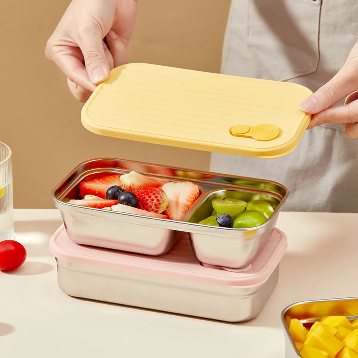 Boîte à déjeuner en acier inoxydable, repas de salade