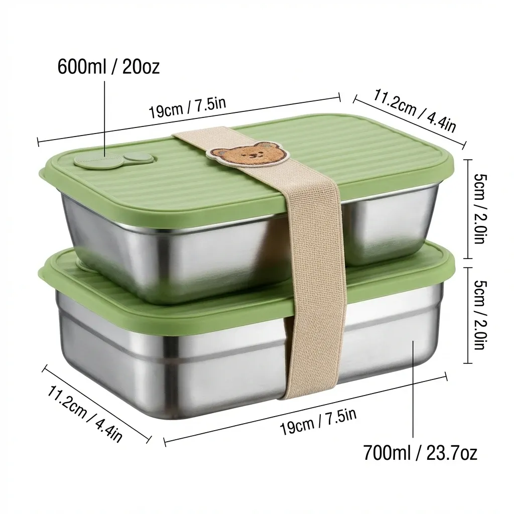 WORTHBUY Boîte à déjeuner portable en acier inoxydable 304 avec couvercle, récipient alimentaire pour salade de fruits, boîte Bento empilable anti-fuite pour étudiant 15