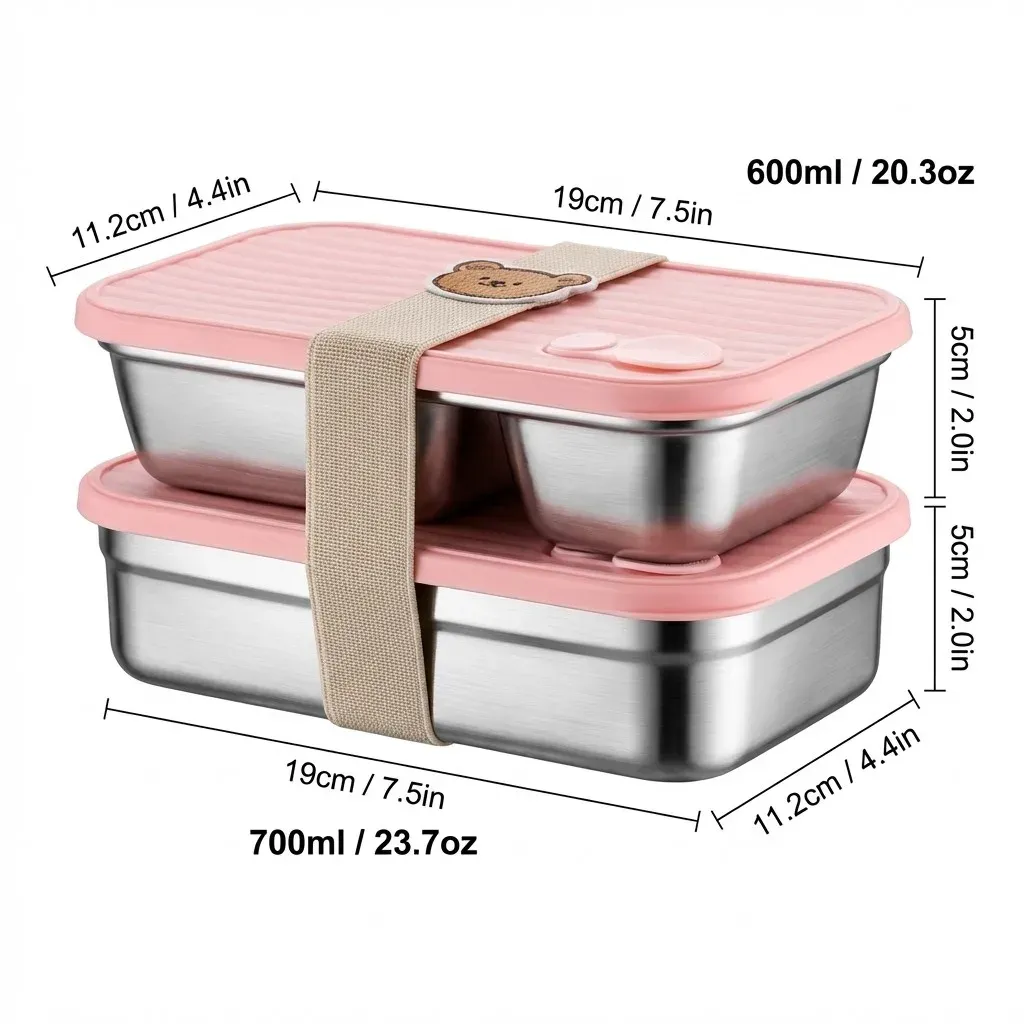 WORTHBUY Boîte à déjeuner portable en acier inoxydable 304 avec couvercle, récipient alimentaire pour salade de fruits, boîte Bento empilable anti-fuite pour étudiant 14