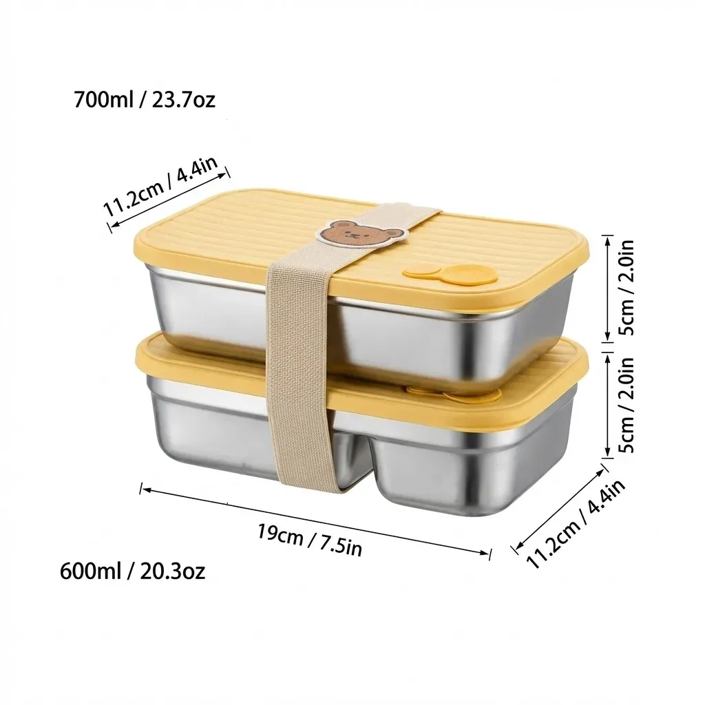 WORTHBUY Boîte à déjeuner portable en acier inoxydable 304 avec couvercle, récipient alimentaire pour salade de fruits, boîte Bento empilable anti-fuite pour étudiant 13