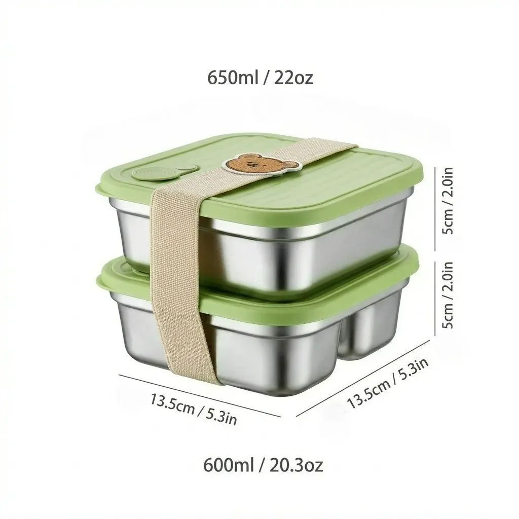 WORTHBUY Boîte à déjeuner portable en acier inoxydable 304 avec couvercle, récipient alimentaire pour salade de fruits, boîte Bento empilable anti-fuite pour étudiant 11