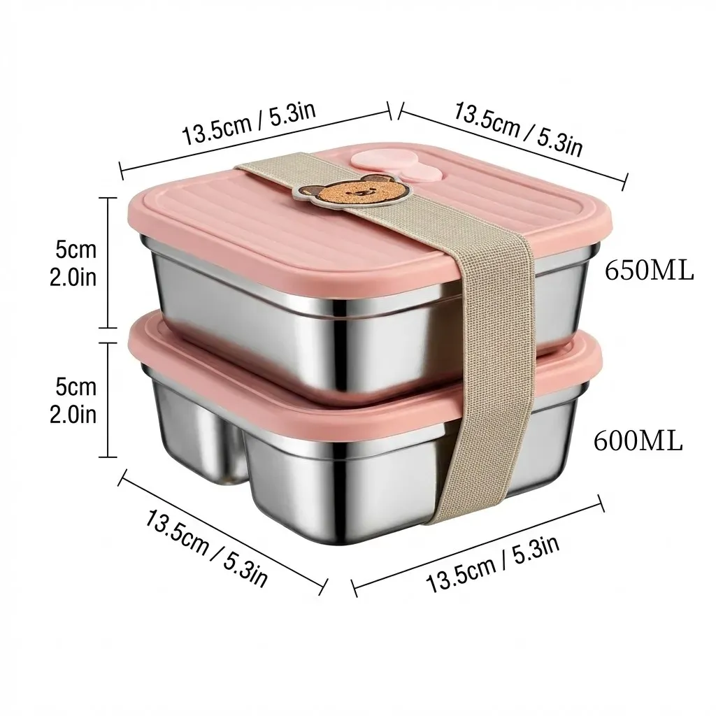 WORTHBUY Boîte à déjeuner portable en acier inoxydable 304 avec couvercle, récipient alimentaire pour salade de fruits, boîte Bento empilable anti-fuite pour étudiant 10