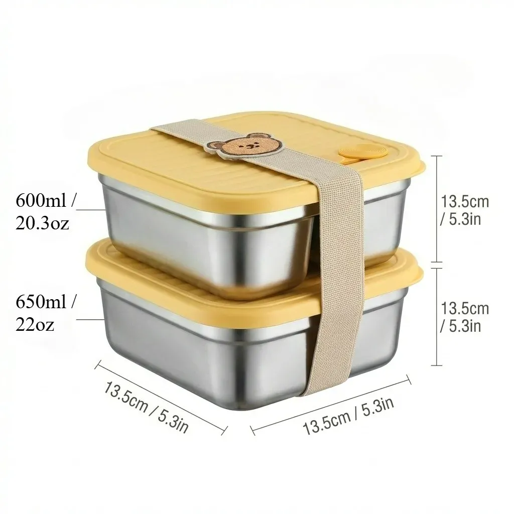 WORTHBUY Boîte à déjeuner portable en acier inoxydable 304 avec couvercle, récipient alimentaire pour salade de fruits, boîte Bento empilable anti-fuite pour étudiant 9