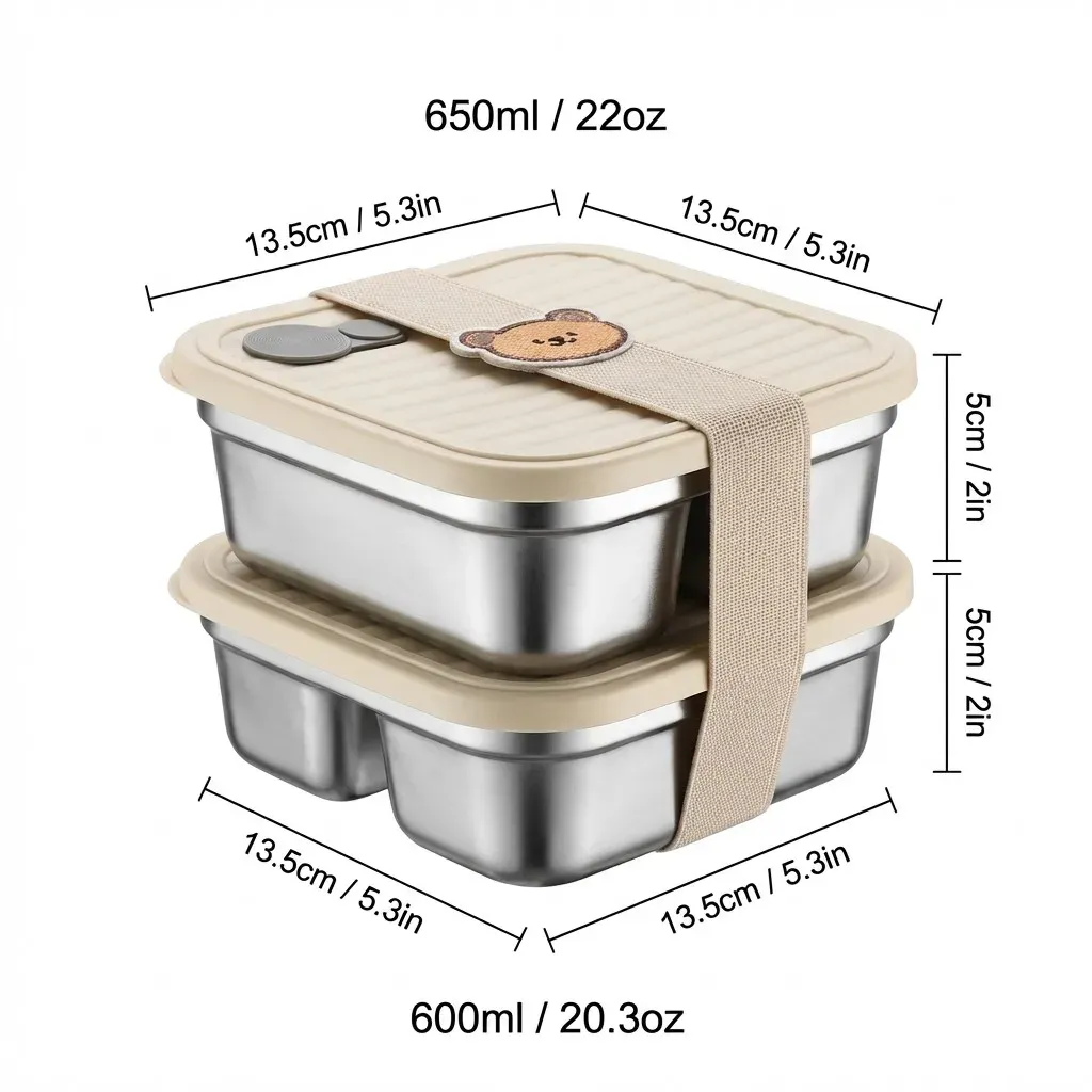 WORTHBUY Boîte à déjeuner portable en acier inoxydable 304 avec couvercle, récipient alimentaire pour salade de fruits, boîte Bento empilable anti-fuite pour étudiant 8