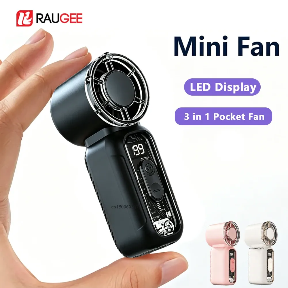 Hmm, the source is already in French. A clean, professional version would be:
Mini ventilateur portable de poche avec écran numérique, rechargeable par USB, idéal pour l'extérieur