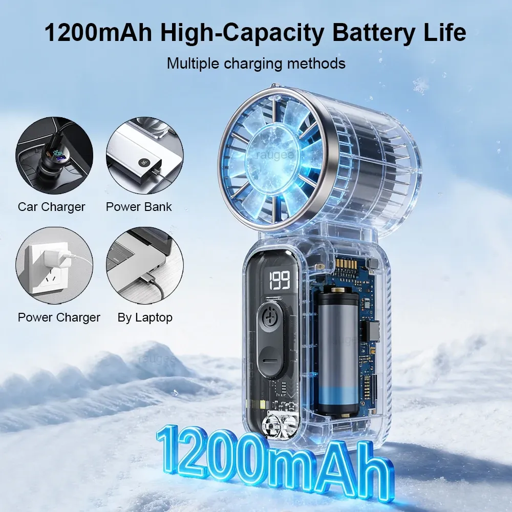 Hmm, the source is already in French. A clean, professional version would be:

Mini ventilateur portable de poche avec écran numérique, rechargeable par USB, idéal pour l'extérieur 4