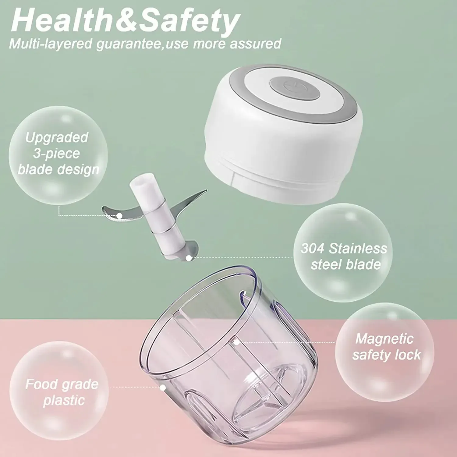 Hachoir électrique 100 ml / 250 ml, hachoir rotatif à ail, presse-ail et coupe-légumes 2